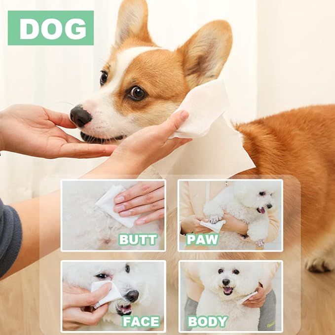 Air Jungles 3in1 Pet Wipes for Dogs and Cats 300 Count, 8" x 10" Extra Large Hypoallergenic Cleaning, Grooming, Deodorizing Wipes for Pets Paws Body Face Ear Butt