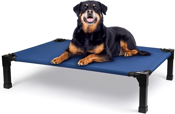 Cooling Elevated Dog Bed, Raised Dog Bed with Washable Breathable Mesh and Metal Frame, Portable Dog Cot Bed with No-Slip Feet for Outdoor and Indoor Use