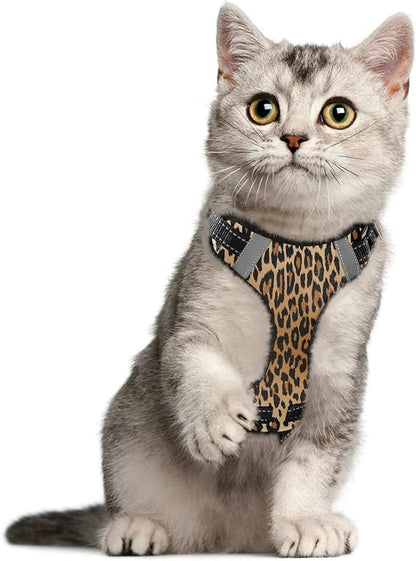 Cat Harness and Leash Set,Escape Proof Safe Cat Vest Harness,Reflective Adjustable Soft Mesh Breathable Harness,Easy Control for Small, Medium, Large Cats-Fashion Colorful Leopard Animal Print