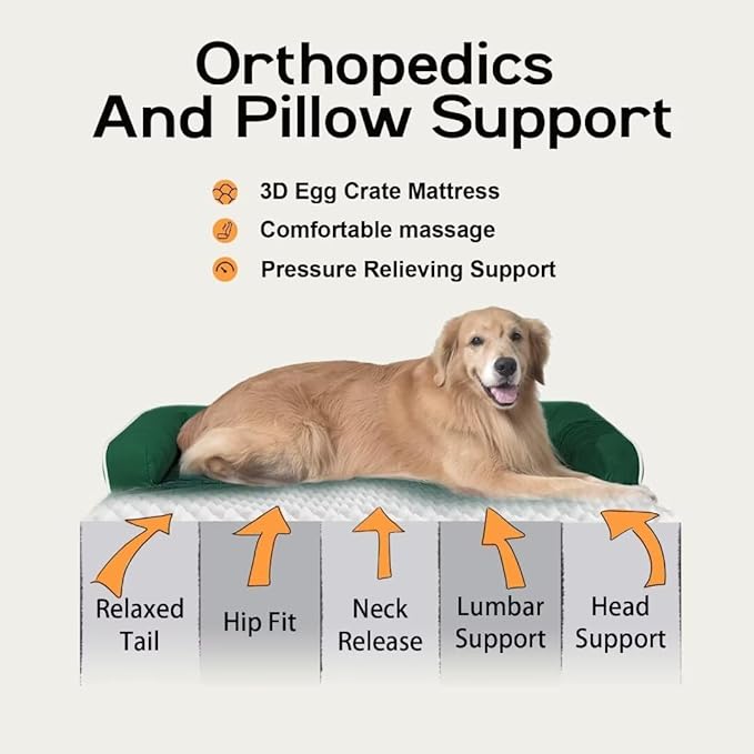 Large Dog Bed Orthopedic Washable: Beds Bolster - XL XLarge Big Dogs - Memory Foam - Ultra-Soft XXL Dog Crate Bed - Waterproof with Removable Cover - Emerald Dog Bed