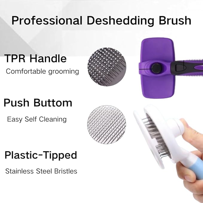 Pet Grooming Brush for Cats and Dogs, Self-Cleaning Sliker Brush for Removes Mats, Tangles, and Loose Hair, Shedding Brush for Short or Long Haired Cats/Dogs