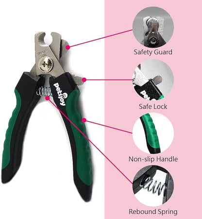 PetsJoy Pet Nail Clipper with Protective Guard to Avoid Over-Cutting, Toenail Trimmer with Razor Sharp Stainless Steel Blades and Anti-Slip Handle, Size:M, for Small to Medium Pets