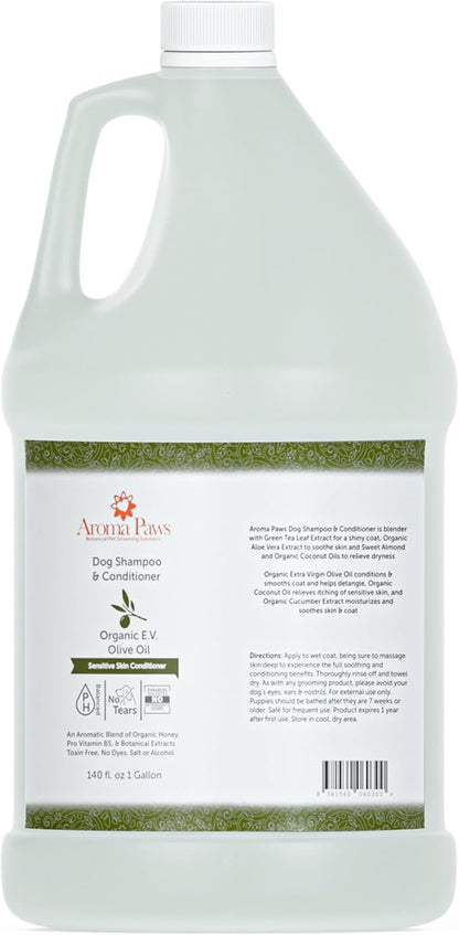 Dog Shampoo and Conditioner - Aromatic Tearless Shampoo for Cleansing, Grooming, and Conditioning - Moisturizing Anti Itch Shampoo for Dogs and Puppies - Ultra Sensitive Olive Oil, 1 Gallon