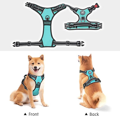 PoyPet No Pull Dog Harness, No Choke Front Lead Dog Reflective Harness, Adjustable Soft Padded Pet Vest with Easy Control Handle for Small to Large Dogs(Mint Blue,XS)