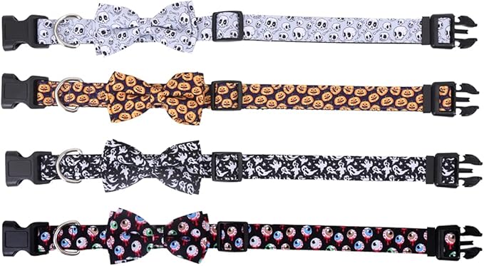 Halloween Dog Collar with Removable Cute Bow Tie Adjustable Pet Collars Medium