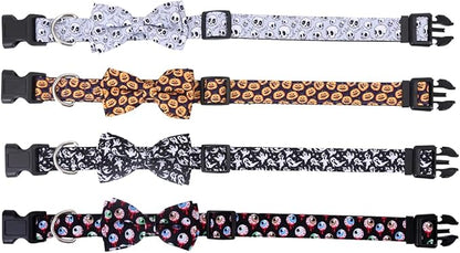 Halloween Dog Collar with Removable Cute Bow Tie Adjustable Pet Collars Medium