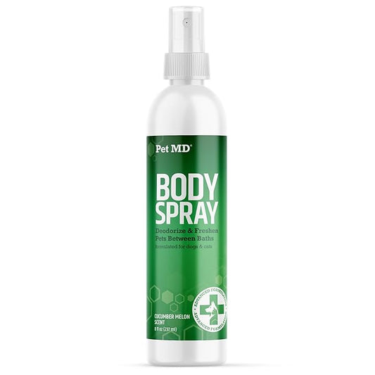 Pet MD Body Spray for Dogs & Cats - Deodorizing Dog Perfume Reduces Static & Eliminates Odor - Long-Lasting Pet Cologne Spray for Dogs - Cucumber Melon Scent - 8 oz