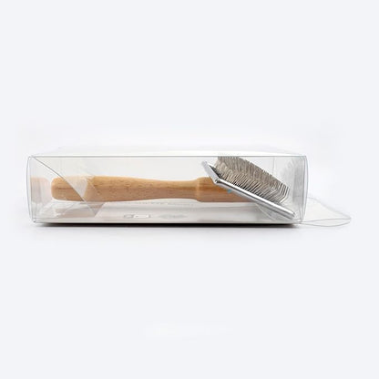 Wooden Slicker Brush - Stainless Steel Hard Pin Grooming Brush for Short-Haired Pets (Size L)