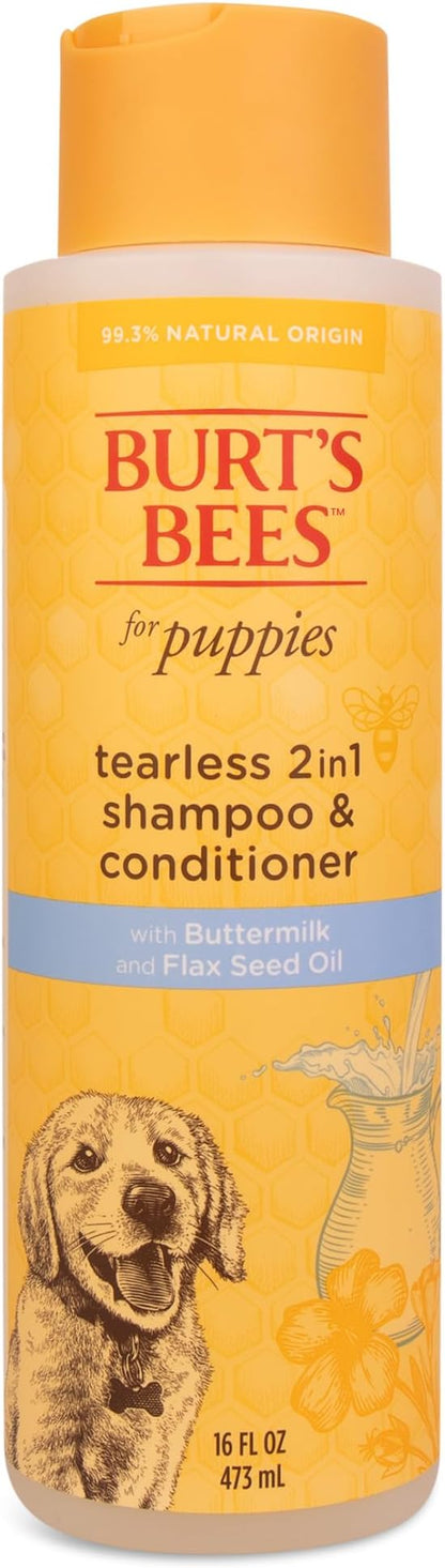 Burt's Bees for Pets Tearless Puppy 2-in-1 Shampoo and Conditioner with Buttermilk and Linseed Oil, 2pk, 95% Natural Origin Formulas, Best Gentle Shampoo for Puppies - Tear Free, 16 oz - 6 Pack
