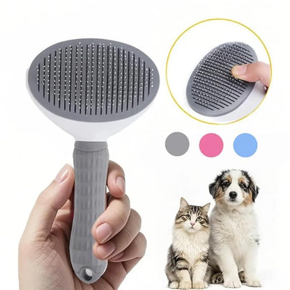 Self-Cleaning Pet Grooming Brush for Dogs & Cats - Bent Needle Bristles for Shedding & Massage - Easy to Clean, Durable Design (Blue)