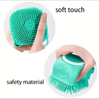 Pet Grooming Bath Brush with Shampoo Dispenser – Soft Silicone Scrubber for Dogs & Cats – Gentle Cleaning, Shedding, and Bathing Tool for Pets