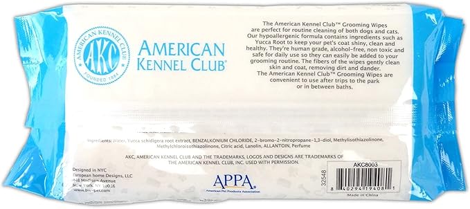 American Kennel Club AKC Dog Wipes for Cleansing & Deodorizing Great for Face, Ears, Paws, Body, & Butt - Fresh Scented - 100pk