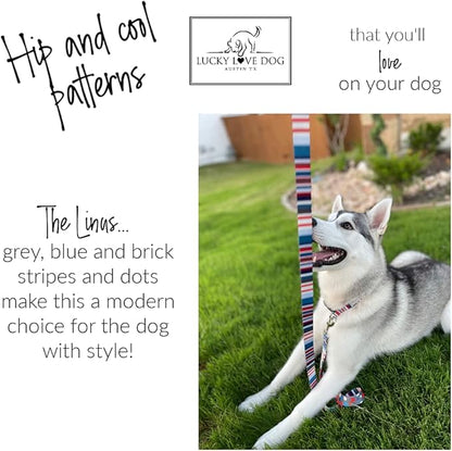 Lucky Love Dog, Nautical Matching Dog Collar and Leash Set, Polka Dot Striped Dog Collar and Leash for Male Female Dogs - (Small, Linus Combo)