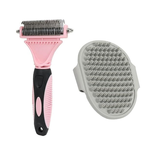 Pet Dematting Comb - 2 Sided Undercoat Rake for Cats & Dogs - Safe Grooming Tool for Easy Mats & Tangles Removing - Medium and Long Haired Cats Dogs Brush for Shedding. (Pink)