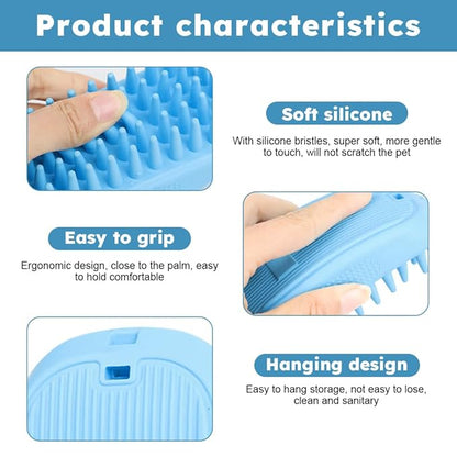 Dog Bath Brush, Pet Silicone Shampoo Brush, Rubber Shower Wash Curry Brush, Soft Shedding Bathing Brush Removes Loose & Shed Fur, for Short Long Haired Dogs Cats Massage Comb