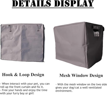 Dog Crate Cover Waterpoof Grey Pet Kennel Covers for Puppy Cat Indoor Outdoor Fit for 1 Door Wire Crate, 35.43x22.05x26.77 Inch