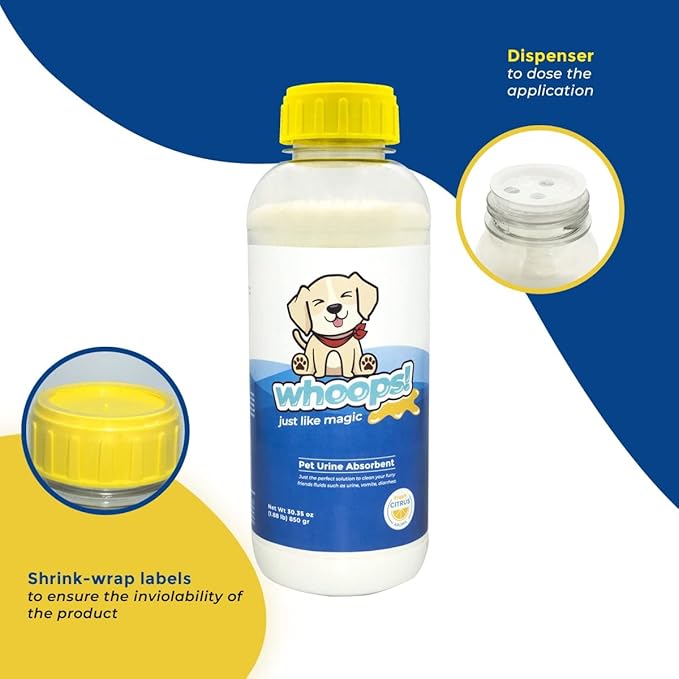 Whoops! Pet Accident Cleanup Powder - Non-Toxic, Citrus Fragrance, Absorbs & Deodorizes Urine, Vomit, Diarrhea - 2 Pack (29.98 oz Each)