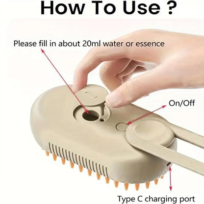 Pet hair removal brush,4-in-1 Cat Steam Brush for Hair Removal,Anti-static pet steam brush,Rechargeable Massage Comb with Spray Function for Dogs and Cats,Clean, Shedding & Grooming All in One