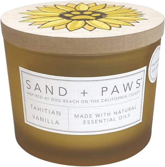 Sand + Paws Scented Candle - Tahitian Vanilla –Luxurious Air Freshening Jar Candles Neutralize pet Odors and Enhance Home décor – 100% Cotton Lead-Free Wicks - 12 oz
