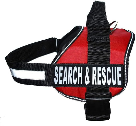 Search & Rescue Harness Vest Cool Comfort Nylon for Dogs Small Medium Large Girth Purchase Comes with 2 Reflective Search & Rescue Removable Patches. (Girth 28-38", Red)