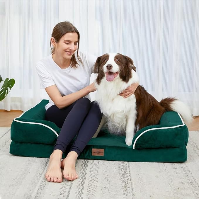 Extra Large Dog Beds Jumbo Breed, Orthopedic Dog Bed Waterproof, PV Washable Dog Sofa Bed with Removable Cover & Non-Slip Bottom(Jumbo,Emerald)