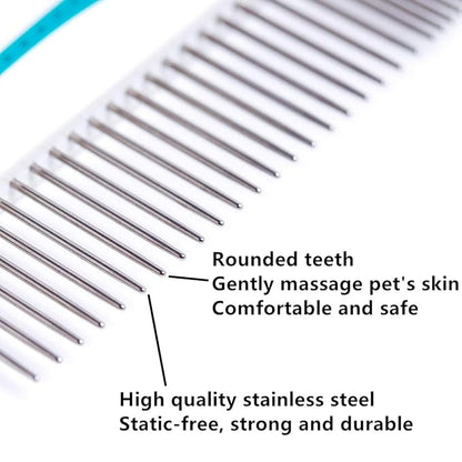 Pet Comb, Stainless Steel Teeth Comb for Dogs & Cats, Pet Hair Comb for Home Grooming Kit, Removes Knots, Mats and Tangles, 7 1/4"