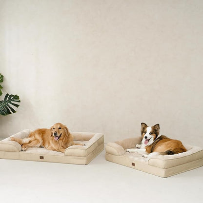 EHEYCIGA Orthopedic Dog Beds for Extra Large Dogs, Waterproof Memory Foam XXL Dog Bed with Sides, Non-Slip Bottom and Egg-Crate Foam Big Dog Couch Bed with Washable Removable Cover, Greige