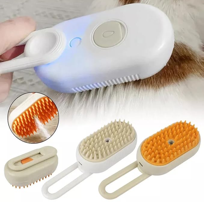 Pet Grooming Brush for Dogs, Soft Silicone Bristles, Ergonomic Handle, White and Orange