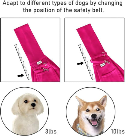 FDJASGY Small Pet Sling Carrier-Hands Free Reversible Pet Papoose Bag Tote Bag with a Pocket Safety Belt Dog Cat for Outdoor Travel Rose Red