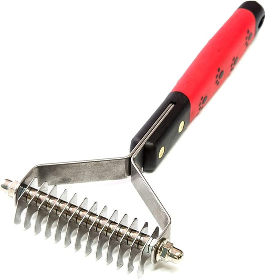 RYAN'S PET SUPPLIES Paw Brothers 13-Blade Coarse Double Wide Dematting Undercoat Rake for Dogs and Cats, Professional Grade, Dog Shedding Brush, Stainless Steel Blades, Rounded Gentle Teeth