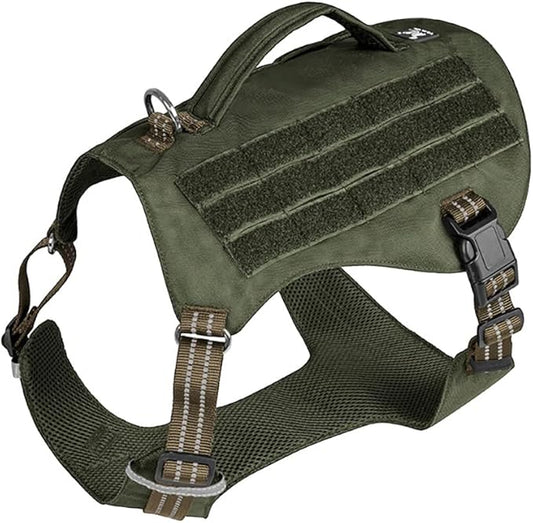 Tactical Dog Adjustable Training Harness Dog Saddle Bag Backpack Vest with Handle Military No Pull Dog Harness for Small Medium Large Dogs (M, ArmyGreen)