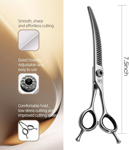 Dog Grooming Scissors: 7.5 inch Pet Curved Chunker Shears Made Of Japanese 440C Advanced Stainless Steel Professional Grooming Scissors for Dogs Cats and Other Pets
