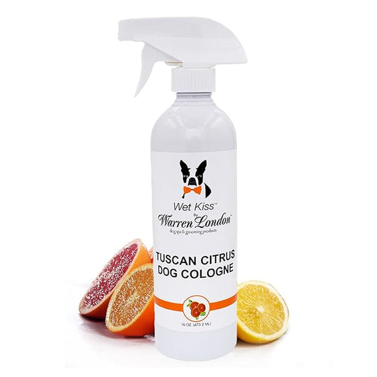 Warren London - Wet Kiss Dog Cologne, Long Lasting Dog Spray, Dog Deodorant to Remove Odor from Stinky Dogs, Tuscan Citrus, 16 Ounce Bottle