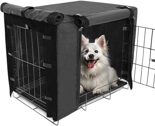 Dog Crate Cover for 42 inches Wire Dog Crate Waterproof, Double Door for Large Pet Kennel Cover, 42 x 28 x 30inch, Black