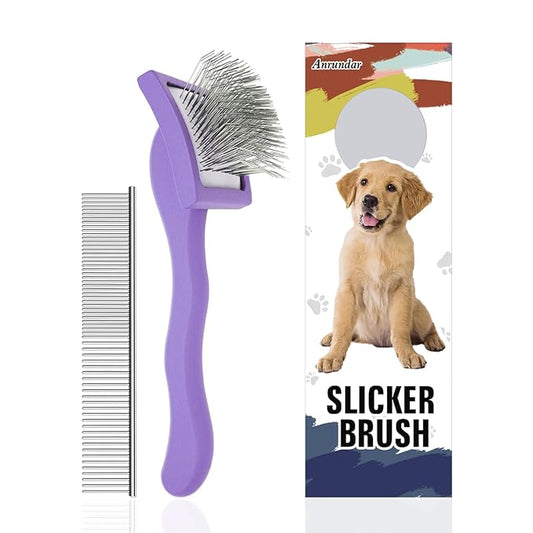 Dog Slicker Brush for Goldendoodles & Golden Doodle Brush for Grooming Kit - Dog Brush for Goldendoodle, Labradoodle, Poodles - Pet Hair Brush for Short & Medium Haired Dogs -Small (Purple)
