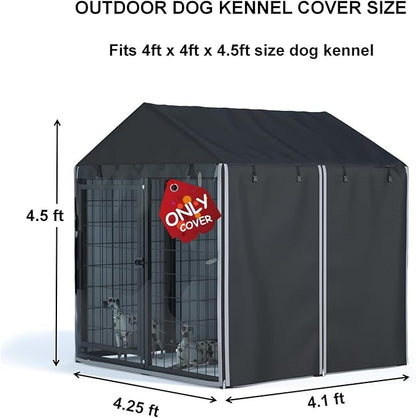 Outdoor Dog Kennel Cover, 4 ft. x 4 ft. x 4.5 ft. Outdoor Large Full Cover Dog Kennel Cover, 600D Heavy Duty Waterproof, Windproof, UV Resistant (Cover Only)