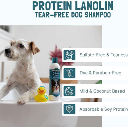 Bio-Groom Protein Lanolin Dog Shampoo - Tear-Free Pet Shampoo, Dog Bathing Supplies, Puppy Wash, Cat & Dog Grooming Supplies, Cruelty-Free, Made in USA, Tearless Dog Products - 32 fl oz 1-Pack