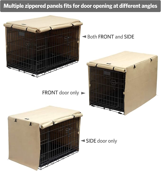 X-ZONE PET Double Door Dog Crate Cover - Polyester Pet Kennel Cover (Fits 24 30 36 42 48 inches Wire Crate) (36Inch, Tan)