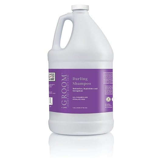 iGroom Darling Moisturizing Dog Shampoo, Removes Greasy Build-up & Grime, Soothing Dog Shampoo, Improves Hair Health pH Balanced, Scent dog shampoo, Made in USA, 1 Gallon