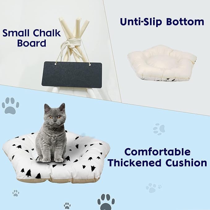 Pet Teepee Tent for Dogs, Dog Cat Teepee Bed, Portable &Washable Dog Houses Indoor Outdoor Puppy Beds for Small Dogs Cats Rabbits with Cushion and Blackboard