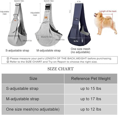 CUBY Dog and Cat Sling Carrier, Hands Free Reversible Pet Papoose Bag, Soft Pouch Adjustable, Suitable for Puppy Cats for Outdoor Travel (Blue, M-Adjustable Strap)