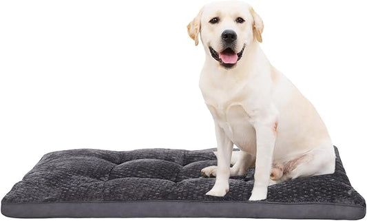 Dog Bed, Washable Cozy Plush Dog Crate Beds, Soft Comfy Kennel Pad Anti Slip Pet Sleeping Mat for Large, Jumbo, Medium, Small Dogs Breeds (47.0 L x 29.0 W x 1.5 Th Inches, Dark Grey)