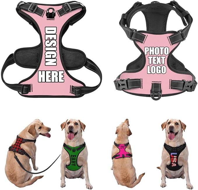 Custom Pet Traction Chest Harness for Training Walking with No Pulling Tugging Choking Pressure, Customized Comfy Dog Chest Harness, Reflective Pet Harnesses Customization, LightPink, XL