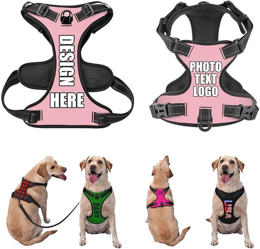 Custom Pet Traction Chest Harness for Training Walking with No Pulling Tugging Choking Pressure, Customized Comfy Dog Chest Harness, Reflective Pet Harnesses Customization, LightPink, XL