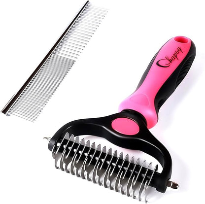 Pet Grooming Brush and Metal Comb Double Sided Long Hair Pet Undercoat Cleaner Brush for Dogs and Cats Removes mats and lint Effectively removes carpet shedding or flyaway hair.(Pink)…