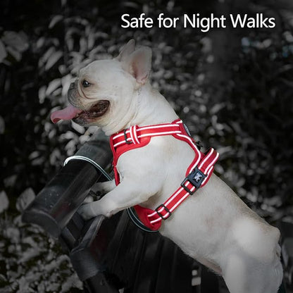 PoyPet No Pull Dog Harness, No Choke Reflective Dog Vest, Adjustable Pet Harnesses with Easy Control Padded Handle for Small Medium Large Dogs(Red Matching Trim,S)