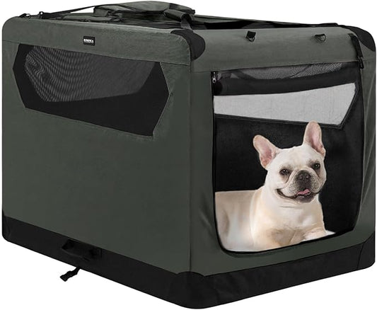 Soft Collapsible Dog Crate for Large Dogs - 30 Inch Foldable Soft Dog Kennel with Durable Mesh Windows, Indoor & Outdoor Portable Travel Dog Crate, Grey, 30x21x21 Inches