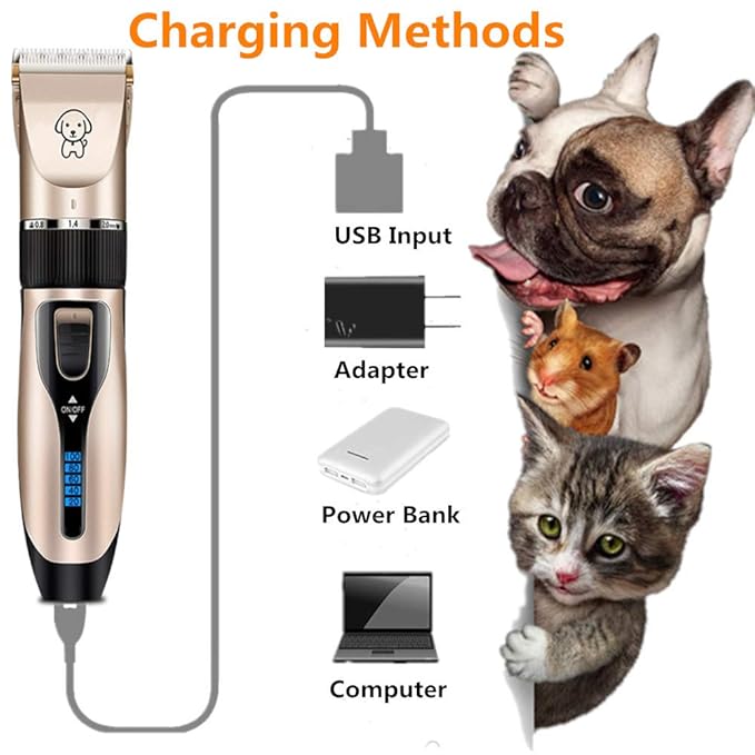 Professional USB Dog Clippers Low Noise Rechargeable Pet Trimmers Cordless Pet Grooming Kit Electric Pet Hair Clippers Dog Shavers with LED Display Nail Kits Replacement Blade