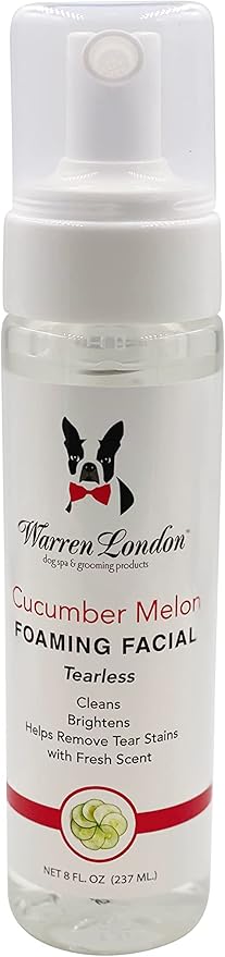 Warren London Foaming Pet Facial | Tear Free Dog Face Wash | Tearless Dog Shampoo for Faces & Dog Eye Stain Remover | Refreshing Cucumber Melon Wash | Made in USA | 8oz