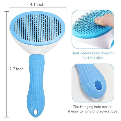 Self-Cleaning Slicker Brush,Pet Brush, Pet Massage Tool for Dogs Cats Rabbits Pet Grooming Shedding Brush Hair Care, Gentle on Skin (Blue)